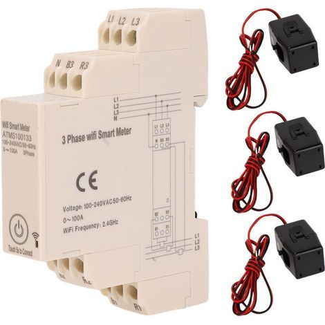 Compteur d'énergie intelligent WiFi 0-100A triphasé avec application de contrôle à distance et 3 capteurs de courant 100A 100-240V AC-ARCAN (1/5)