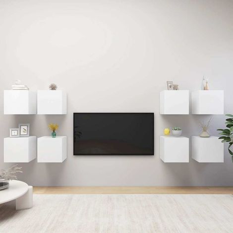vidaXL Muebles de pared para TV 8 uds blanco 30,5x30x30 cm (1/5)