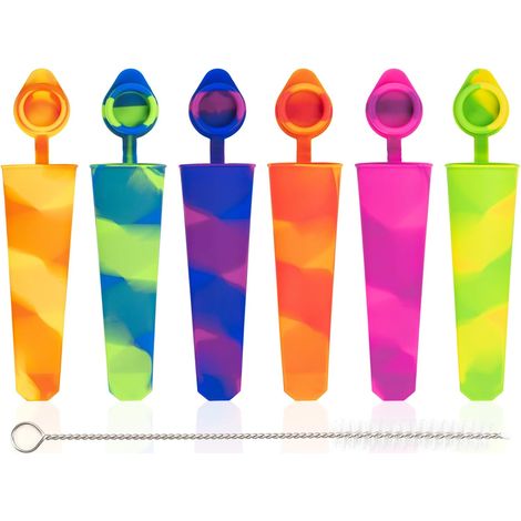 6er-Pack Eis am Stiel-Beutel, Eis am Stiel-Formen, mit Deckel, wiederverwendbar, Silikon, BPA-frei (mehrfarbig) (1/5)