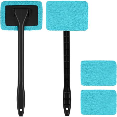 Nettoyant pour Pare-Brise, 36cm 4pcs Brosse de Nettoyage de Voiture, 4 Tampons en Microfibre, Retournement à 180° Brosse Lavage Voiture Poignée, Brosse de fenêtre de Microfibre (Bleu) (1/5)