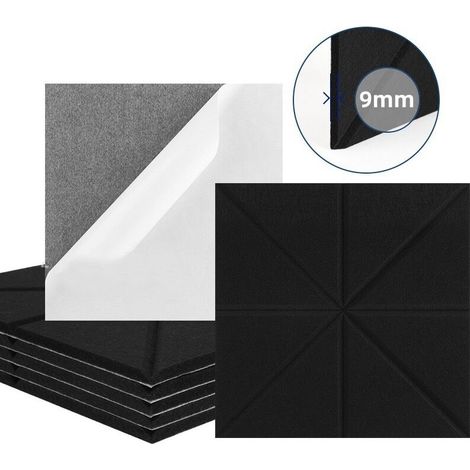 Lot de 12 panneaux acoustiques auto-adhésifs, rembourrage insonorisant en polyester, panneaux muraux insonorisants haute densité, 30 x 30 x 1 cm, noir (1/5)