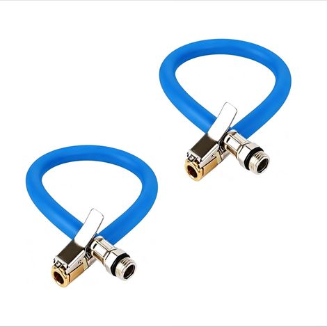Gonfiatori per pneumatici di biciclette e auto (set da 2) – Tubo flessibile in gomma blu con connettore in rame – Adattatore universale per gonfiaggio di pneumatici di auto, moto e biciclette. (1/5)