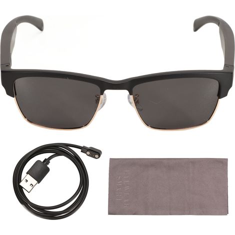 Lunettes connectées Bluetooth conduction osseuse, audio stéréo, étanche IPX5, commande tactile, appels HD, idéales pour le sport, couleur or. (1/5)