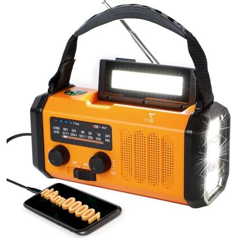 Solarbetriebenes Handkurbel-Notfallradio mit 4-Wege-Dynamo Powerbank Handy-Ladegerät 700-lm-Taschenlampe Leselampe SOS-Kompass für Hurrikan und (1/5)