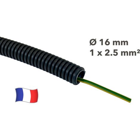 Gaine électrique préfilée 5 mètres diam 16 avec 1 fil Vert/Jaune 2.5 mm² - PREFA ELEC (1/2)