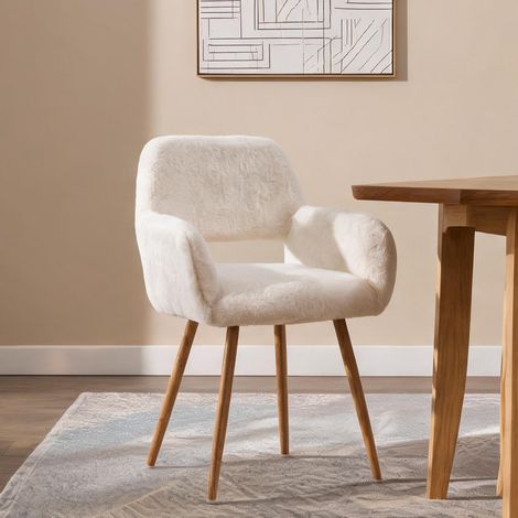 Chaise de salle à manger en fausse fourrure blanche en faux fur (1/5)