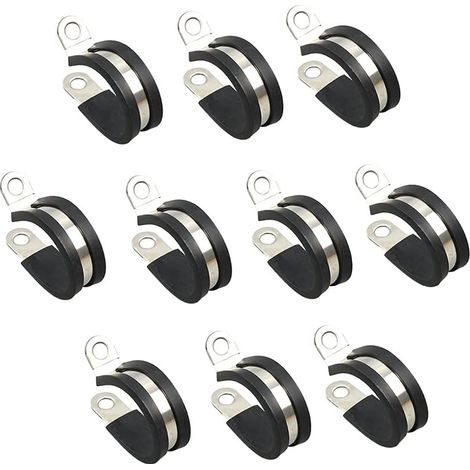 10 pcs Cable Clamps, Ø 30mm Metal Pipe Clamps with Cable Clamp Insert, Metal P-Clamps for Securing Cables, Conduits and Tubes (1/4)