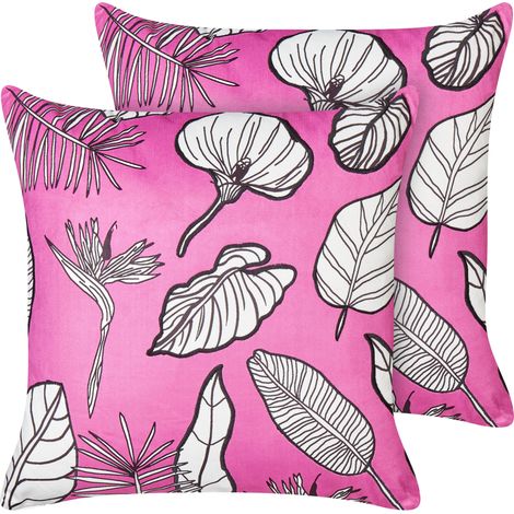 Conjunto de 2 cojines de algodón con estampado de hojas 45 x 45 cm rosa Malva