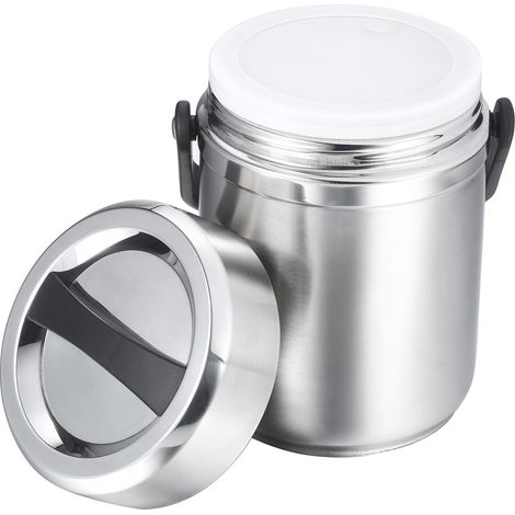 Recipiente grande (1,8 L) de acero inoxidable con aislamiento al vacío y 2 bandejas. Aislamiento duradero y recipiente portátil. (1/5)