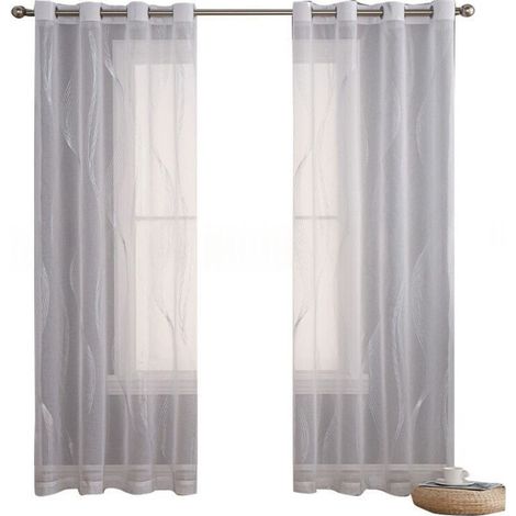 Rideaux blancs transparents en deux parties, 132 cm x 260 cm, style français texturé à œillets, adaptés aux chambres et aux salons. (1/5)