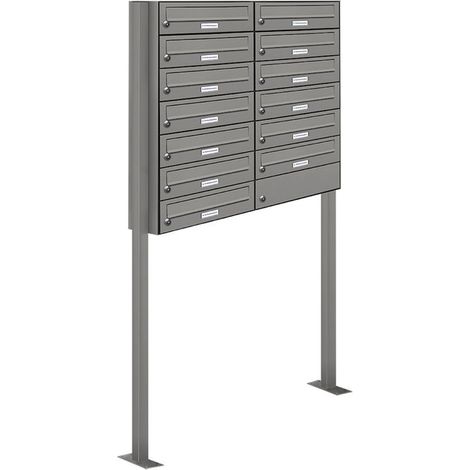13er Premium Standbriefkasten Aluminiumgrau RAL 9007 freistehend Postkasten Ständer (1/5)