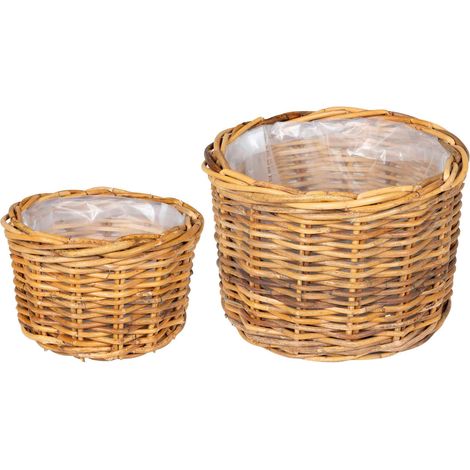 Planter Basket with Storage 2 pcs Natural Brown Kubu Rattan vidaXL (1/5)