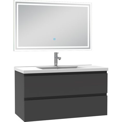Ocean Meuble salle de bain simple vasque l.100 x H.52 x P.45cm,meuble acve miroir Anthracite (1/5)