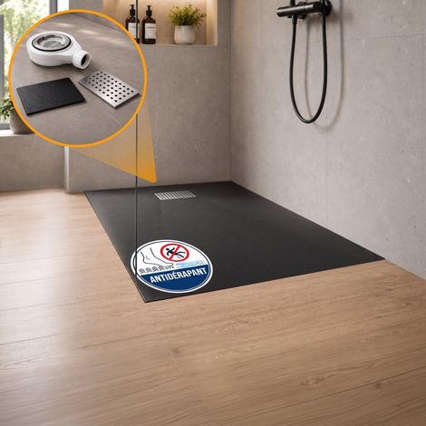 Dalsys receveur de douche aspect pierre - 100 x 80 cm noir (1/5)