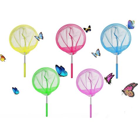Lot de 5 épuisettes télescopiques pour enfants, épuisette télescopique en forme de papillon, idéale pour attraper des insectes, des bestioles et des poissons à l'extérieur, dans un étang, une piscine (1/5)