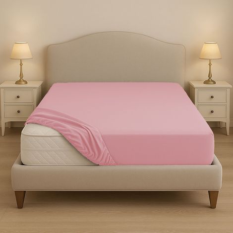 Lenzuolo sotto su misura in cotone 100% – Con angoli elastici per letti fuori misura – Made in Italy Rosa (1/5)