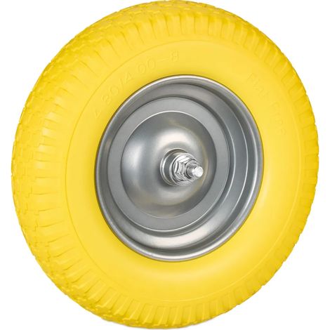 Roue de brouette 4.00-8, en caoutchouc plein avec essieu, roue de rechange, increvable, capacité de charge 100 kg, jaune/gris (1/5)