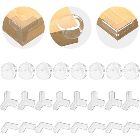 Protector de esquinas para mesa de bebé, 24 unidades, 3 formas transparentes, protector de esquinas para muebles, seguridad infantil (1/5)