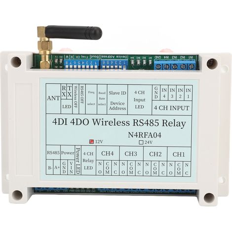 Module relais radio 4 voies 4DI 4DO 433 MHz RS485 émetteur récepteur relais avec antenne 12V DC (1/5)