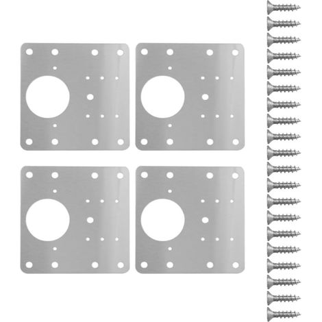 Plaque de Réparation de Charnière 4 Pièces en Acier Inoxydable Argenté, avec Vis Incluses, Anti-déformation et Résistance à Corrosion, pour Lits et Étagères (1/5)