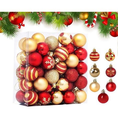 Boule de Noel, 50 Pcs Decoration Noel Sapin Boules de Noël avec Boule de Noel Rouge et Or,Decoration Sapin Boules Noel avec Lanière pour Decoration de Noël,Mariage,Fête Anniversaire (1/5)