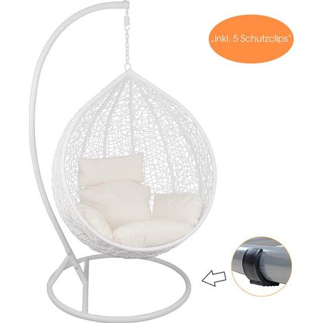 Estexo – Fauteuil suspendu en polyrotin blanc – Coussins 100% polyester lavables – Hauteur réglable 40-60 cm – Charge maximale 120 kg