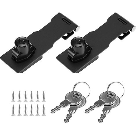 Moraillon de Verrouillage, Cadenas Moraillon avec Clés et Vis, 4" / 10cm, Noir, 2 pièces, pour porte, hangar, Cabinets and More (1/5)