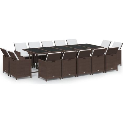 Maison Exclusive - Set da Pranzo Giardino 15 pz con Cuscini in Polyrattan Marrone (1/5)