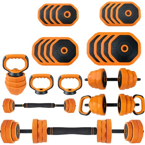 Set Haltères Ajustables 4-en-1 – Se Transforment en Barre, Kettlebell et Poignées Pompes – Équipement Musculation Compact, Hommes et Femmes, Revêtement PVC – Idéal Salle de Sport à Domicile – 66 lbs