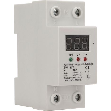 Dispositif de protection contre les surtensions et les sous-tensions 40 A, monophasé, à récupération automatique, affichage numérique LED 230 V (1/5)