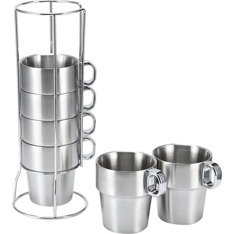 Edelstahl-Wasser- und Kaffeebecher-Set, hitzebeständig, mit Becherhalter und Ständer (1/5)