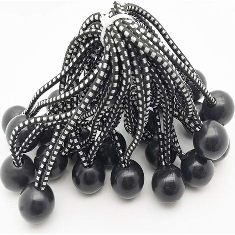 25 tendeurs élastiques professionnels en caoutchouc avec embouts à boule (noirs, 150 mm) pour tentes, bâches et panneaux publicitaires. Tendeur de bâche, sangle de tension, support de bâche, élastique (1/4)