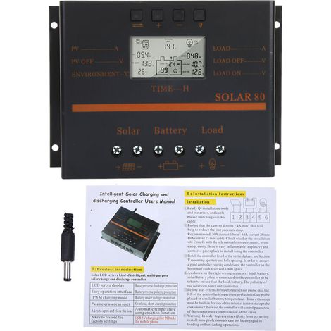 Contrôleur de Charge Solaire PWM Auto 80A pour Panneau 12V/24V, Affichage LCD (Modèle Solar80)