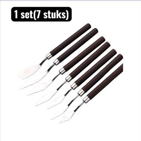 set (7 pièces) - Spatules - Set de couteaux à palette professionnels en acier inoxydable - Couteaux pour peinture à l'huile et acrylique avec manche en bois, pour mélanger - Texturer et nettoyer - Div (1/5)
