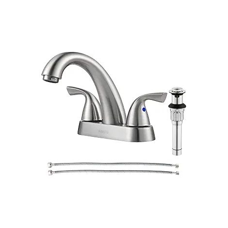 Mitigeur céramique lavabo salle de bain, robinet 2 trous 2 poignées, eau chaude et froide, finition chromée, double commande (1/2)