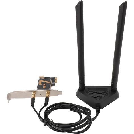 Carte WiFi PCI Ex1 pour PC de Bureau, Adaptateur Réseau Fil BE200NGW 8774Mbps WiFi 7 Bluetooth 5.4, Adaptateur Réseau PCI Express avec Antenne 8DB, Prend en Charge 2,4G/5G/6G, MU-MIMO et (1/5)