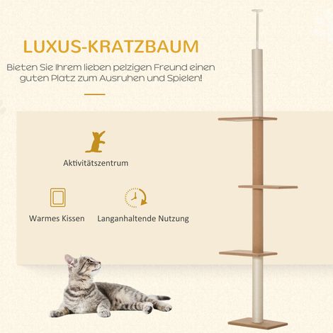 Arbre à chat du sol au plafond hauteur 228–260 cm, griffoir pour chat avec plateformes, arbre d’escalade multi-étages pour chatons et chats adultes, kaki. (1/5)