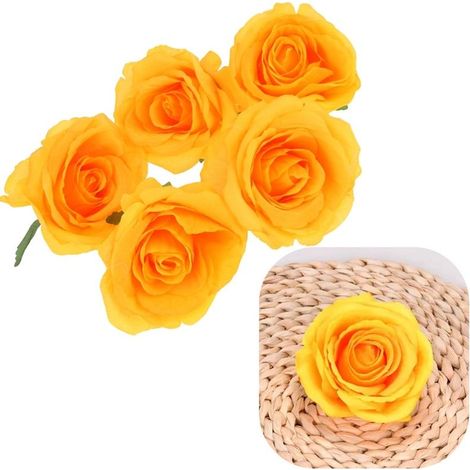 Têtes de roses artificielles pour décoration, 5 pièces - Orange (1/3)