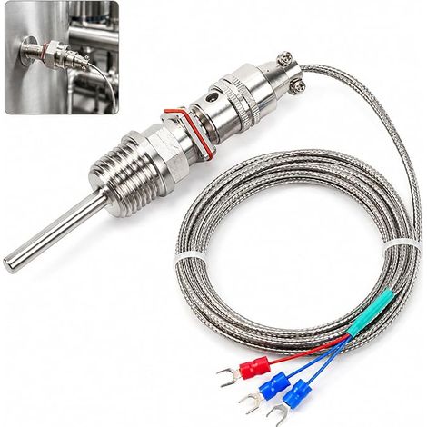 Sonde De Capteur De Température Rtd Pt100, Filetage 1/2" Npt avec Câble De 2 Mètres, Sonde en Acier Inoxydable -50 à 300 ℃ pour Le Contrôle de la Température (1/5)
