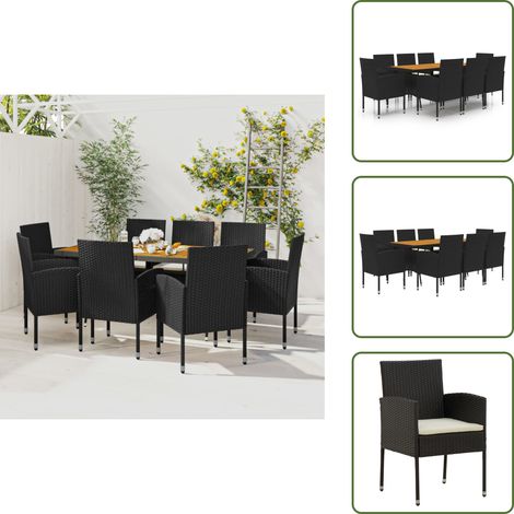 Ratán sintético - vidaXL Juego de comedor de jardín 9 piezas ratán sintético negro - Comedor al aire libre