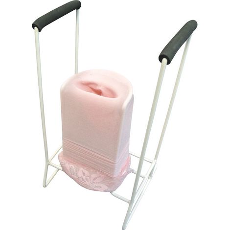 Enfile-bas de contention Classic – Cadre métallique époxy blanc – Dimensions 20,5 x 17,5 x 34,5 cm – Diamètre utile 10 cm – Poids 800 g – Zanvic