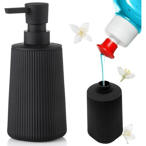 Distributeur Gel Douche Distributeur Savon Noir,Flacon Pompe Vide Vintage Mat Distributeur de Liquide pour Salle de Bain, Cuisine, Gel Douche, Savon à Main,Tête de Pompe-380ml (1/5)