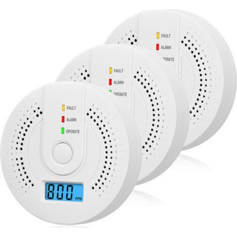 Lot de 3 détecteurs de monoxyde de carbone à piles avec écran LCD numérique pour maison, cuisine, restaurant, hôtel, bureau - Piles non incluses (1/5)