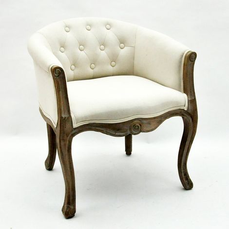 Natural Fr Louis Chair - Linen Fabric - L61 x W61 x H71 cm