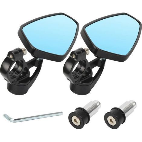 Espejos retrovisores universales de 22 mm para motocicleta, reversibles, ovalados, de aluminio mecanizado CNC (espejo azul). (1/5)