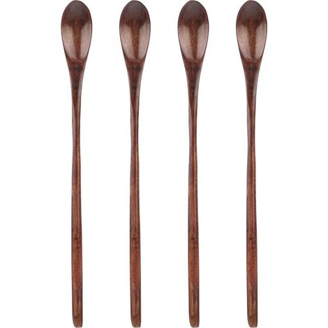 4 Pièces Cuillère en Bois de Cuisine,Cuillère Bois,Cuillère MielBois,Cuillère à Miel enBois Convient pour la Cuisine et la Dégustation,Cuillères à Café Longues - Pour Café,Thé,Soupes,Cuisine (1/5)