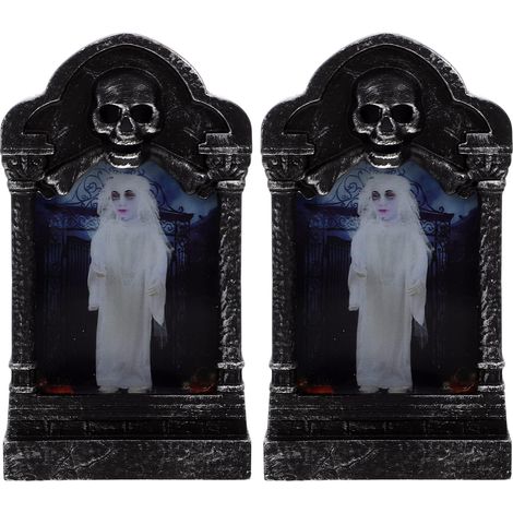 Lampe de pierre tombale d'Halloween nouveau LED accessoires décoratifs lampe à bougie flash coloré lampe de pierre tombale fantôme féminin (1/2)