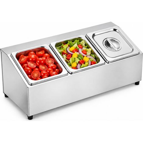 Relaxdays Zutatenbehälter, Gastro Station, Pizza Topping Box, 3 Fächer, HBT: 21,5x52x22,5 cm, GN 1/6, Edelstahl, silber (1/5)