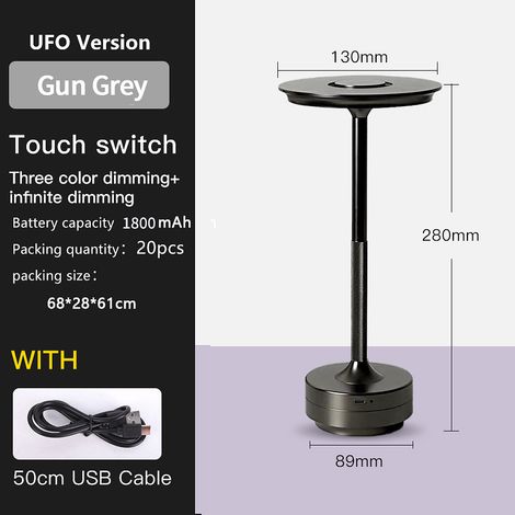 Lampe Chevet USB Tactile 3 Couleurs, Design Minimaliste - Gris (1/5)