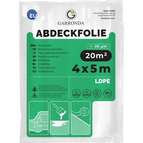 Garronda Abdeckfolie 4x5 m Malerfolie LDPE 20µ grau Schutzfolie Abdeckplane für Möbel & Bodenschutz Baufolie reißfest für Renovierung Malerarbeiten ohne Klebeband GD-0222